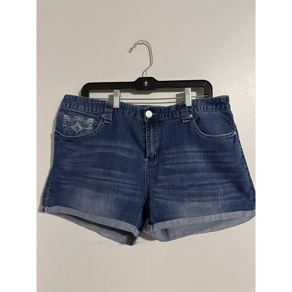 Rhythm in Blues Womens Denim Shorts Size 16 Medium Wash Embroidered Pockets
